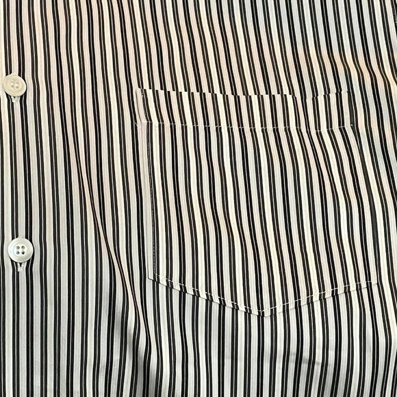 Zegna Men's XXL Dress Shirt Black Gray White Stripe Long Sleeve Button-Up - Picture 3 of 8